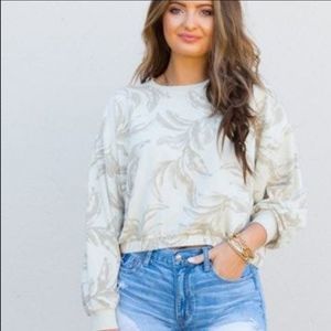 Z Supply cropped sweater long sleeve athletic comfy shirt top Womens Small tan